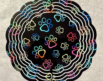 Neon colored paw prints and black background Windspinner 8” yard decor outside decor animal lover cat dog gift
