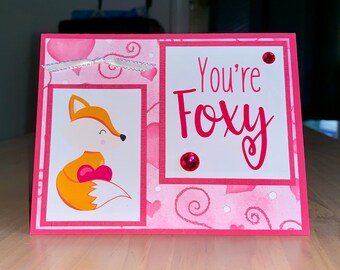 Tarjeta de San Valentín Eres Foxy zorro corazones rosas