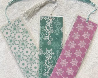 Snowflakes winter bookmarks set of 3 stocking stuffer gift reader read