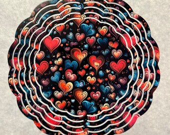 Heart Wind Spinner, Multi Colored 8" Aluminum Yard Decor