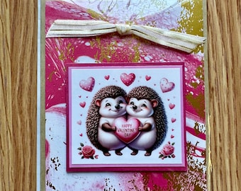 Erizos, lindas tarjetas de San Valentín, pareja, taza de té, corazones, chocolate, fresas, cupcakes, regalo, rosas, rosa, rojo, blanco, dorado, negro