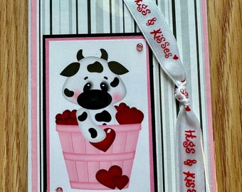 Tarjetas de San Valentín con vacas hechas a mano y corazones