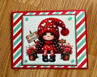 Tarjetas de San Valentín con corazones rojos, rosas y blancos de Gnome Girl