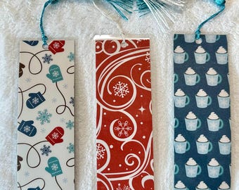 Snowflakes double sided bookmarks set of 3 stocking stuffer gift reader read