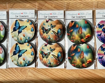 Butterfly colorful car coasters Neoprene (soft) set 2 spring summer cute gift birthday Valentine’s Day