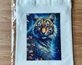Tiger wild life blue white Canvas Tote Bag gift any occasion