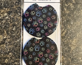 Posavasos para coche de neopreno (suave) con diseño de huellas de patas para amantes de los animales, juego de 2, regalo de cumpleaños, día de San Valentín, para él o para ella