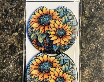 Sunflower Neoprene (soft) car coasters set 2  gift birthday Valentine’s Day him or her