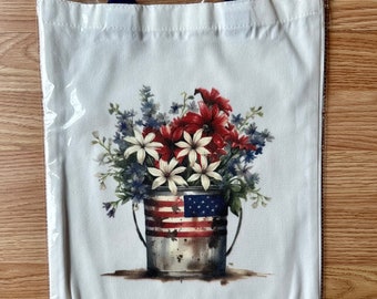 Patriotic red while blue flag flowers Canvas Tote Bag gift book reader