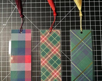 Christmas plaid stripes bookmarks set of 3 stocking stuffer gift reader read