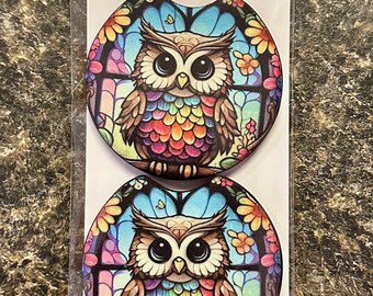 Owl flower floral Neoprene (soft) car coasters set 2 owl lover