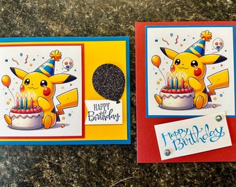 Pokémon happy birthday cards yellow red blue adult or children boy or girl