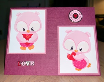 Tarjeta de San Valentín con búho y corazones