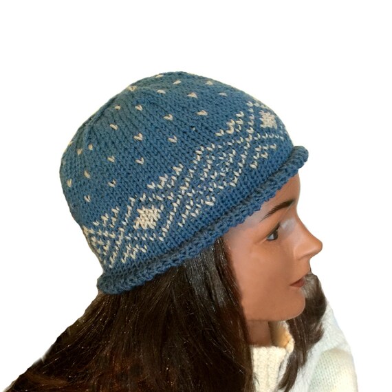 VTG Style Snowflake Bobble Hat Icelandic Nordic Xmas Beanie Pompom Hat 4 Colours