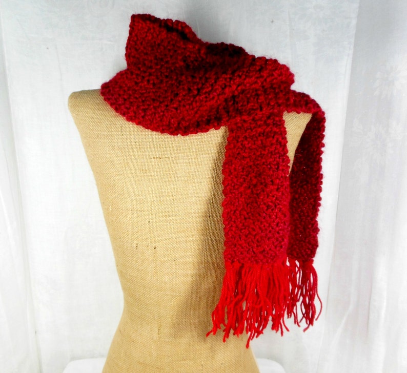 Red skinny scarf hand knit scarf womens knit scarf long Etsy