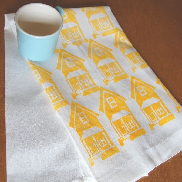 Hand Printed - Linen Tea Towel - Yellow