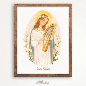 Saint Cecilia Print / Printed Poster of St. Cecilia / Christian Wall Art / Poster Painting Print / Saint Cecilia Art for Home Decor