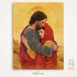 Digitale kunst Christus en Maria Magdalena - afdrukbare muurkunst downloaden - Jezus digitale download - zelf afdrukken - christelijk decor hoge resolutie