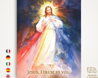 Divine Mercy Printed Poster - Jesus I Trust in You, Modern Catholic Art Poster, Holy Eucharist Wall Art, Jesus Art Poster, Jesus Painting