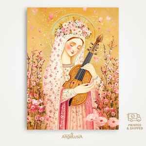 Saint Cecilia Print Painting / St. Cecilia Christian Art Poster / Catholic Home Decor / Printed Wall Art / Inspirational Saint Art