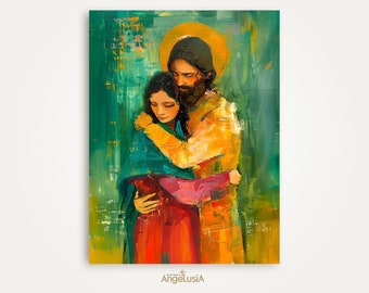 Saint Mary Magdalene and Jesus Poster, Jesus and Mary Magdalene Art, St Mary Magdalene Icon, Maria Magdalena Painting, Christian Wall Decor