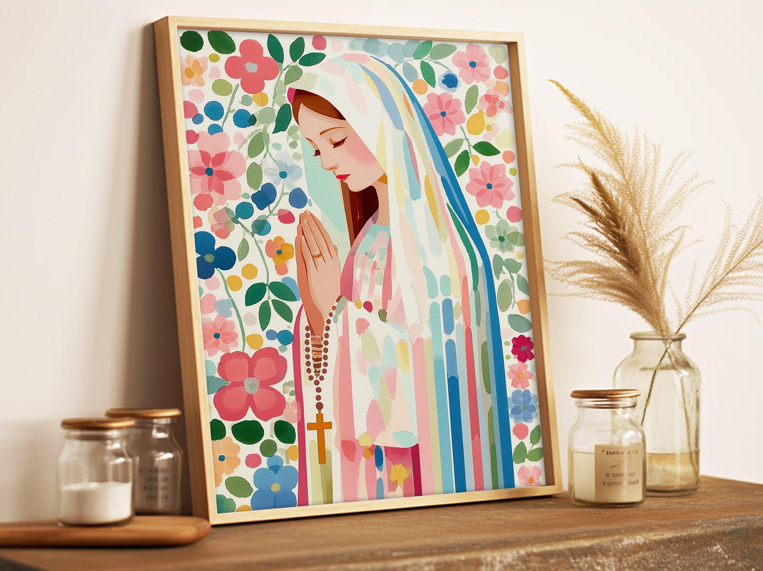 Blessed Virgin Mary Rosary Art Print | Virgin Mary Wall Art | Our Lady ...