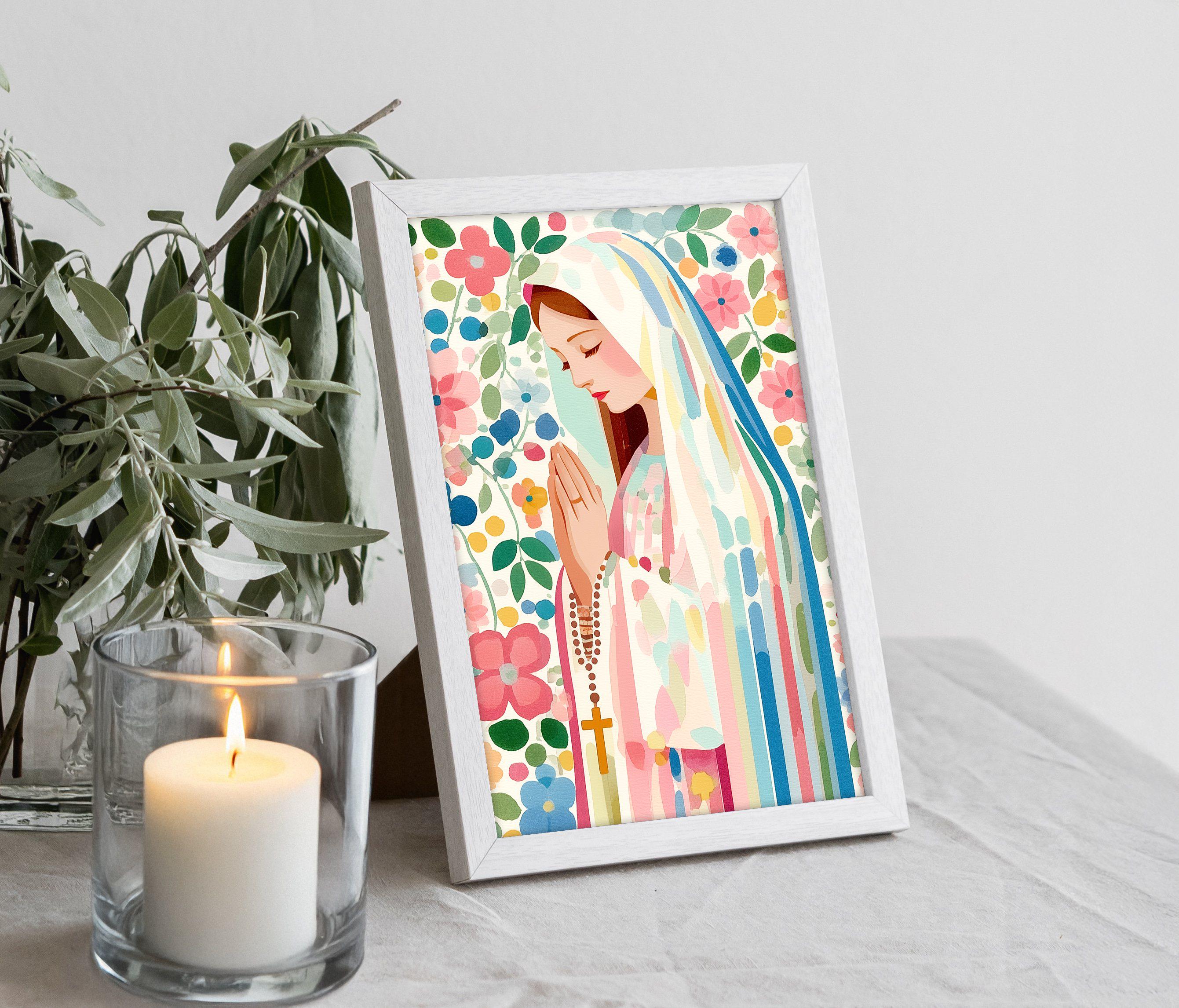 Blessed Virgin Mary Rosary Art Print | Virgin Mary Wall Art | Our Lady ...