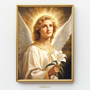 Angel Gabriel Printed Poster - Archangel Gabriel Art Print - St Gabriel - Catholic Art - Saint Gabriel painting - Annunciation