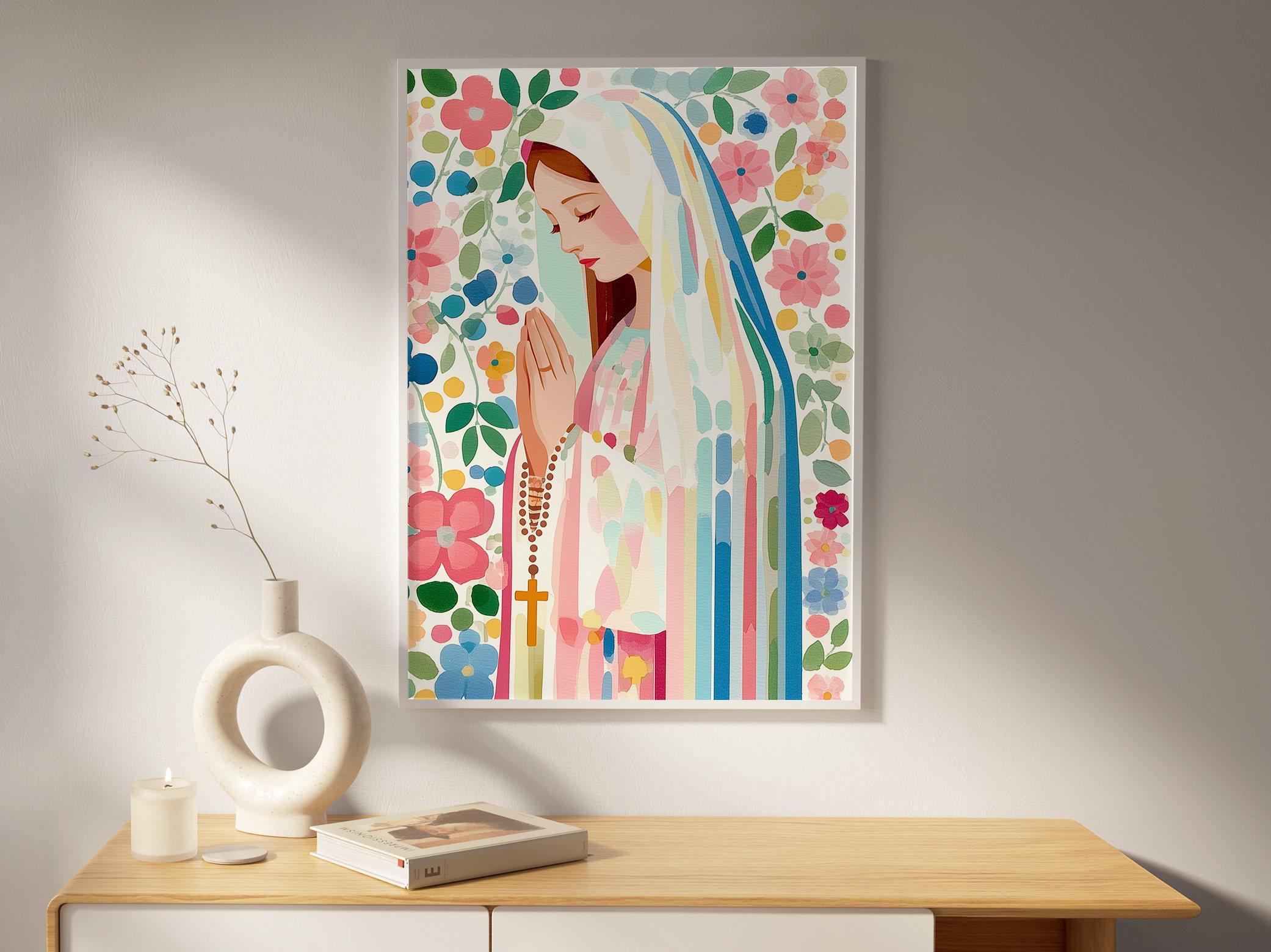 Blessed Virgin Mary Rosary Art Print | Virgin Mary Wall Art | Our Lady ...