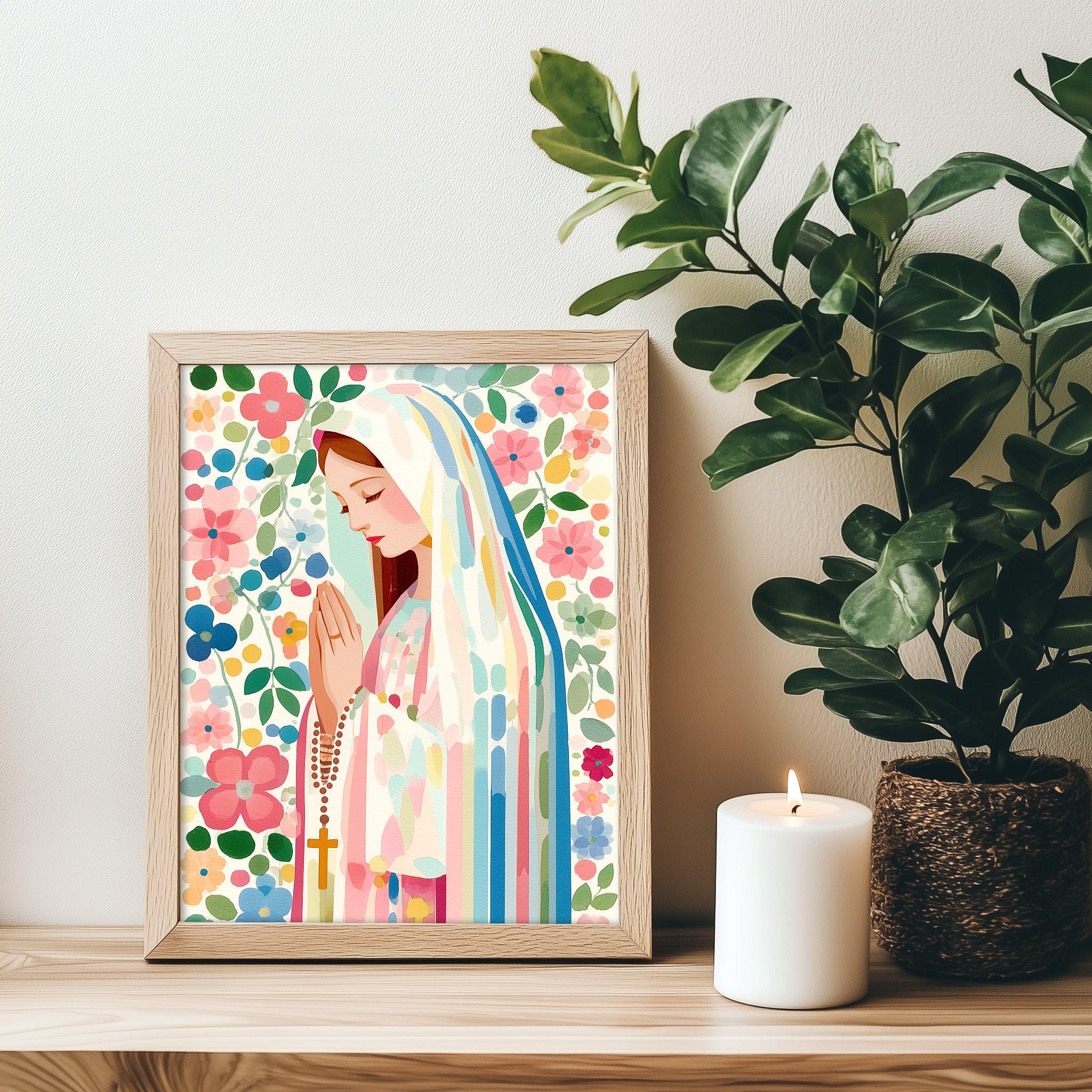 Blessed Virgin Mary Rosary Art Print | Virgin Mary Wall Art | Our Lady ...