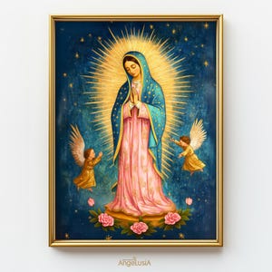 Our Lady of Guadalupe Wall Art / Miraculous Virgin de Guadalupe Icon / Virgen de Guadalupe painting / Our Lady Print / Catholic Marian Art