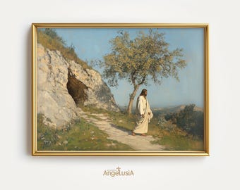 Jesus is Alive Art Print - Empty Tomb Painting - He Has Risen Printed Poster - Christ is Risen Easter Art - Resurrection Art Work Jesus