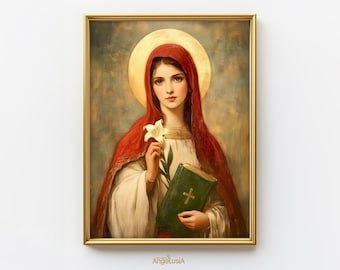 Saint Dymphna Printed Poster | St Dymphna Icon | Christian Wall Art | Patron Saint of Mental Health Painting Print | Catholic Picture