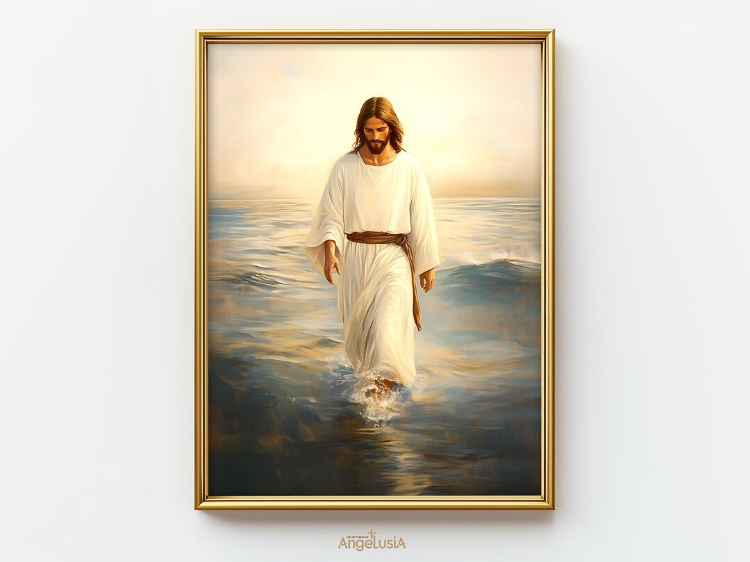 Walking on Water Jesus Christ Poster - Oil Painting Christian Wall Art ...