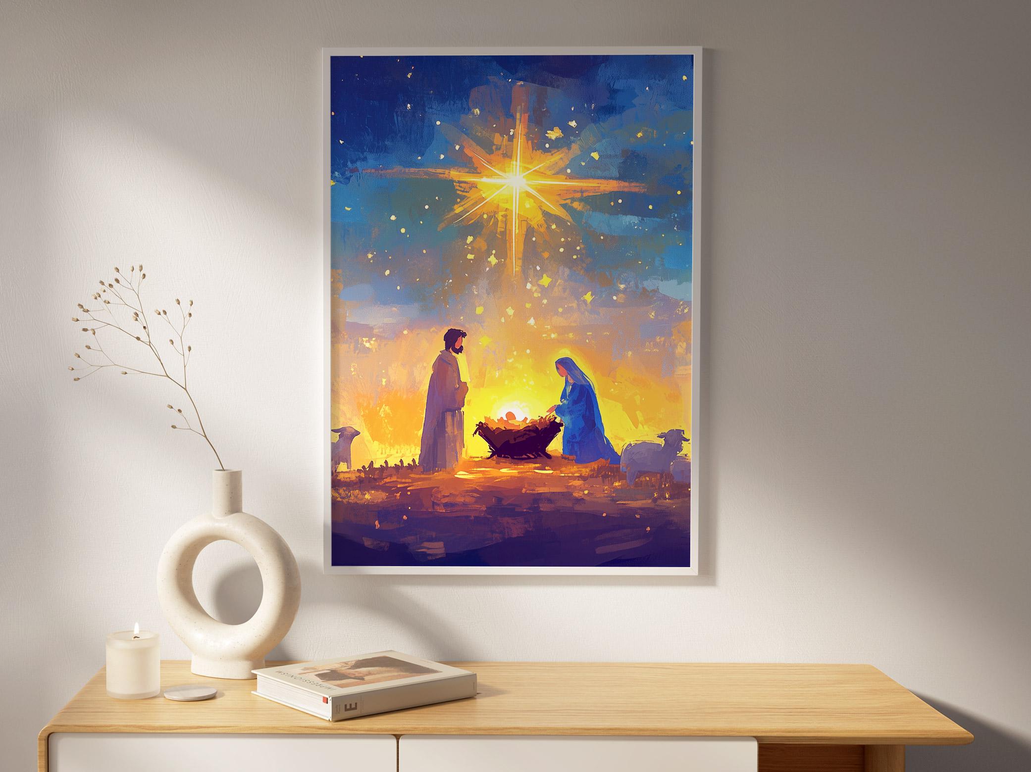 Jesus Birth Art Print - Holy Family Wall Decor - Nativity Scene Poster ...