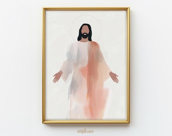 Peace in Christ | Jesus Picture | Christ Painting Watercolor Art | Picture of Jesus Boho Print | God Loves You Art | Picture of Christ