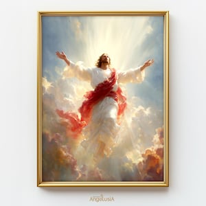 Ascension of Jesus Art | Jesus Ascension painting | Jesus on heavenly printed poster | Christian Artwork | Picture of Jesus | Jesus Heaven