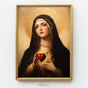 Our Lady of Sorrows Art - Mater Dolorosa Painting - Seven Sorrows of Mary Print - Catholic Devotional Wall Art - printed Christian art icon