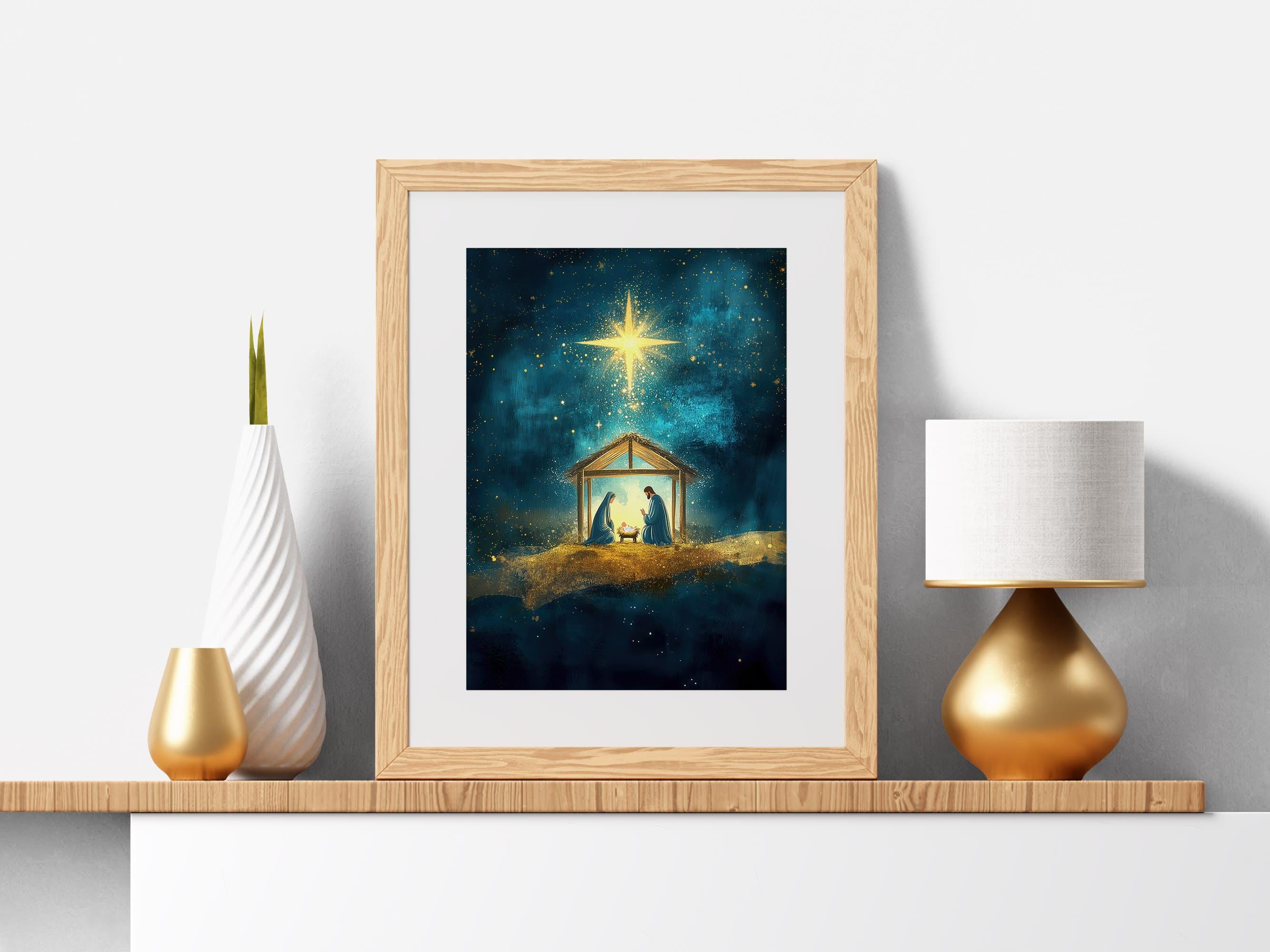 Holy Family Painting Print - Birth of Jesus Wall Art - Nativity Scene ...