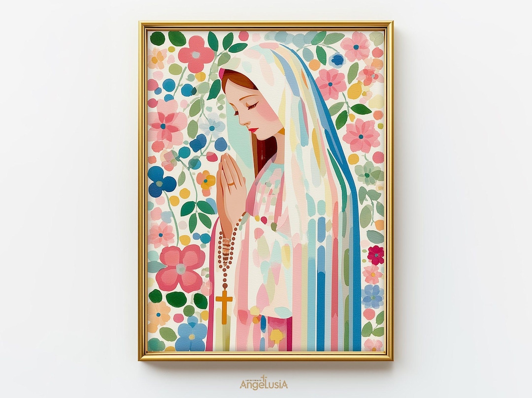 Blessed Virgin Mary Rosary Art Print | Virgin Mary Wall Art | Our Lady ...