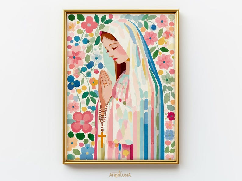 Blessed Virgin Mary Rosary Art Print | Virgin Mary Wall Art | Our Lady ...