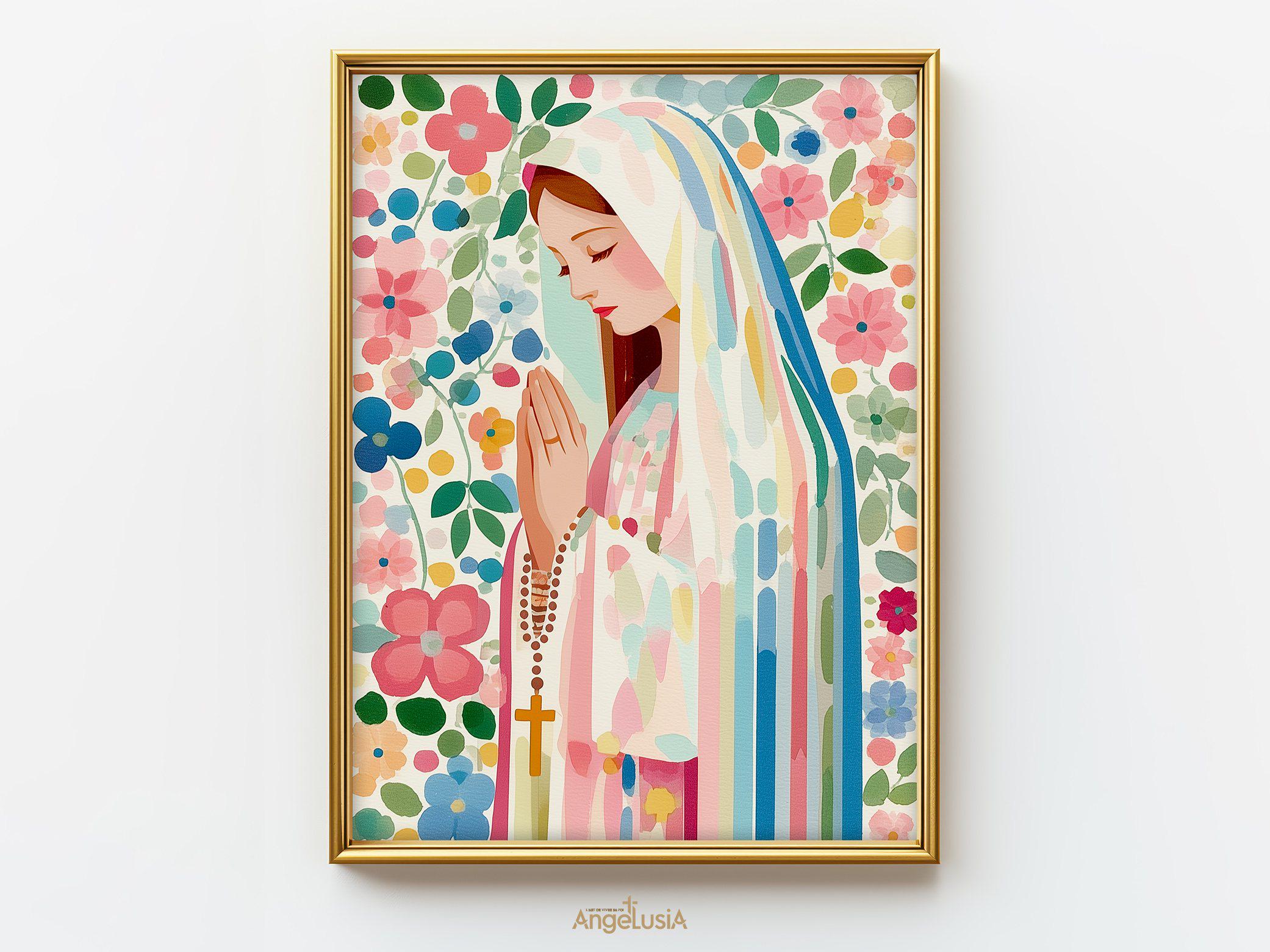 Blessed Virgin Mary Rosary Art Print | Virgin Mary Wall Art | Our Lady ...