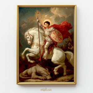 St George Icon | Saint George and the Dragon Art | Victorious Knight Painting | St George Prints | Christian Warrior Artwork | Catholic art
