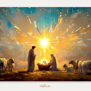 Birth of Jesus Printed Poster | Holy Family Wall Art | Nativity Scene Christian Print | Catholic Home Decor | Jesus Birth Painting Picture
