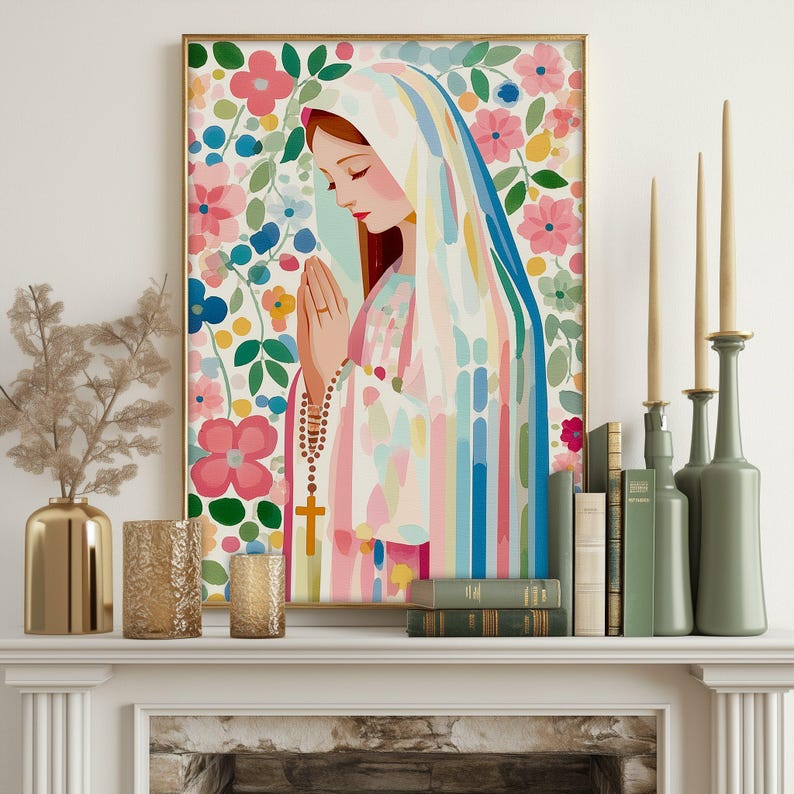 Blessed Virgin Mary Rosary Art Print | Virgin Mary Wall Art | Our Lady ...
