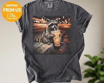Raccoon Boba Comfort Colors Shirt, Bubble Tea Tshirt, Raccoon Tee Shirt, Funny Streetwear Shirt, Animal Lover Gift