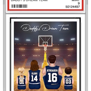 Basketball Daddy's Dream Team No. 1 Dad Man & Kids Sitting Trading Card Style Personalized Acrylic Block Plaque Father's Day Baseball Lovers