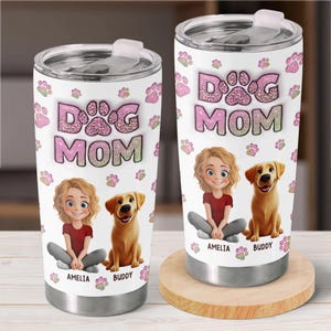 Fur Mom, Forever Loved Dog & Cat Personalized Custom 3D Inflated Effect Printed Mug, Mother's Day Dog Mom Cartoon Style, Custom Dog Tumbler