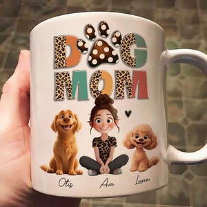 Mug personnalisé pour maman de chien, style dessin animé, cadeau pour amoureux des chiens, cadeau pour maman de chien, mug personnalisé pour animaux de compagnie, amoureux des animaux de compagnie pour la fête des mères