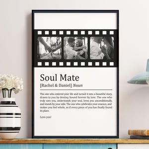 Définition de l'âme sœur : photo personnalisée pour les amoureux, affiche photo personnalisée pour couples, cadeau de définition de couple